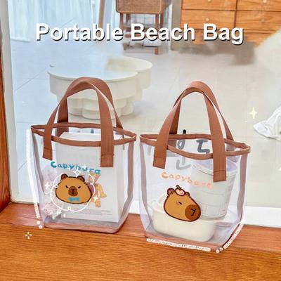 Mesh Beach Bag with Reinforced Handle Large Capacity Cartoon Pattern Waterproof Sand-proof Large Beach Tote Pool Bag