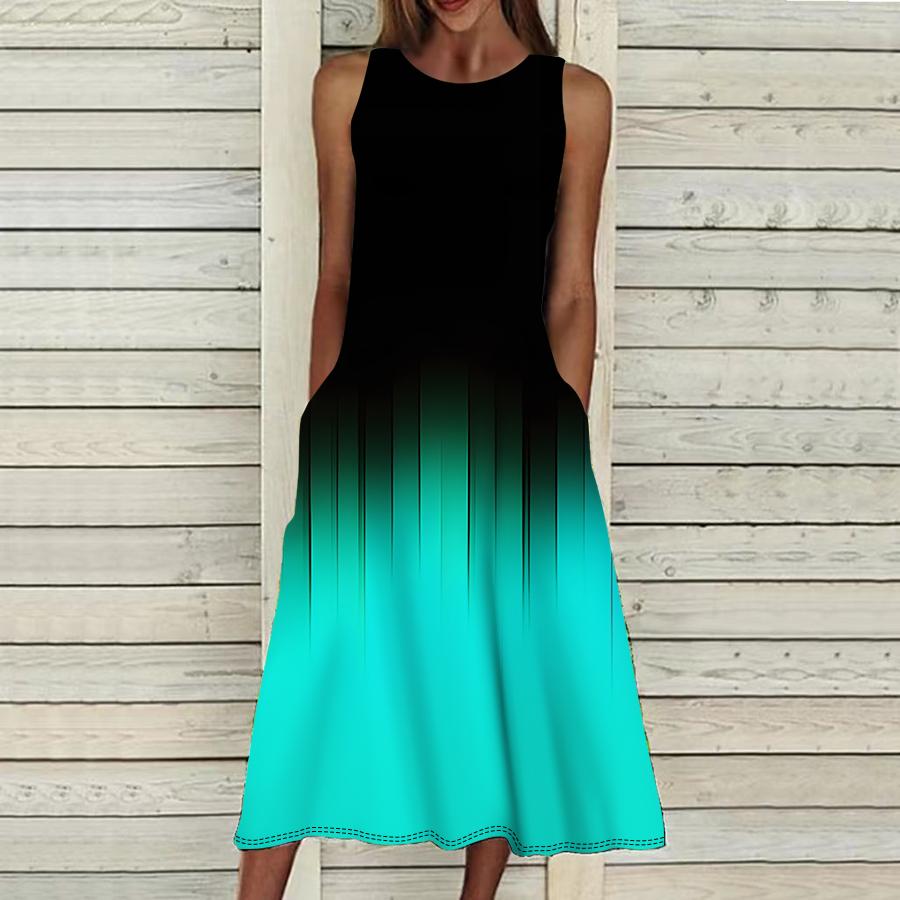 

Літня модна сексуальна сукня без рукавів, м’яка повсякденна сукня з 3D-градієнтним принтом, без рукавів, літня сукня на підтяжках S світло-синій колір