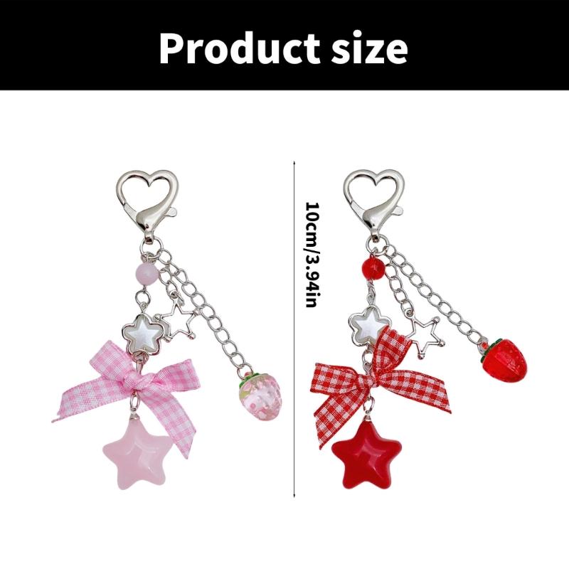 Cute Strawberry Bowknot Bag Charm Charming Strawberry Bowknot Keychain for Trendsetters Sturdy Key Chain Pendant