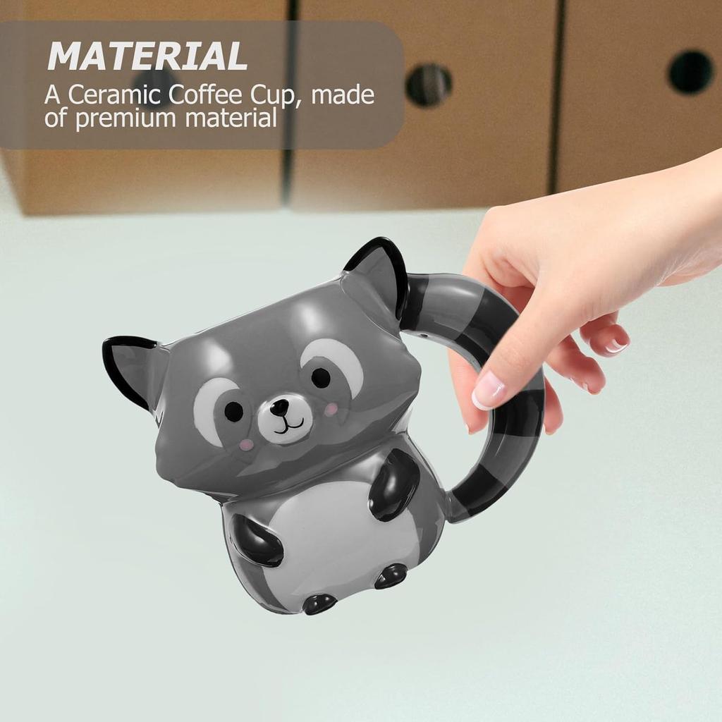 Ceramic Raccoon Coffee Mug - Adorable Animal Design 19oz/560ml Porcelain Tea Cup for Hot Cold Drinks Dishwasher & Microwave Safe for Home Office