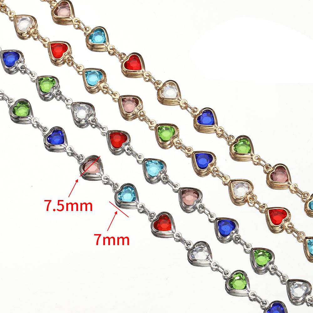 1meter Love Heart Crystal Bead Chains Glass Beads Copper Chain for Necklace Bracelet DIY Jewelry Making Component Supplies