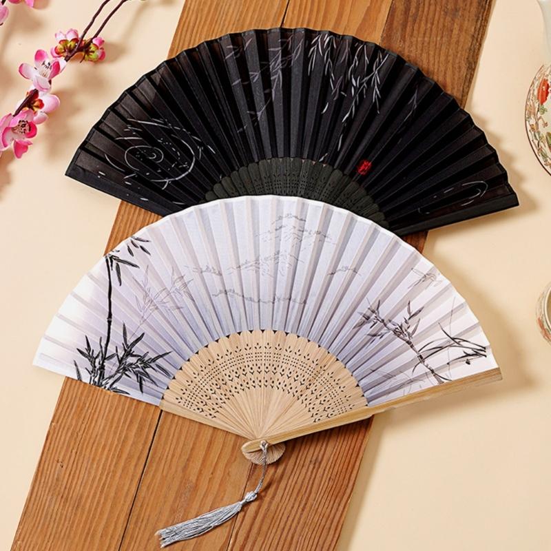 Lightweight Bamboos Folding Hand Fan With Silk Screen And Tassels For Summer Outdoor Cooling Chinese Styles Home Decors