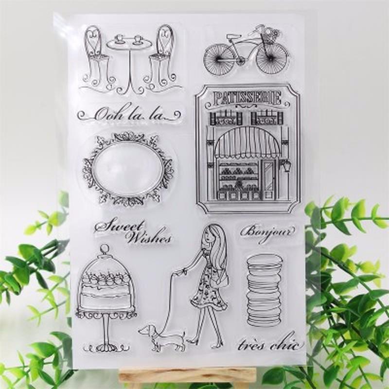 Sweet Wishes Lady Bicycle Dog Fashion Clear Silicone Stamp for Seal DIY Scrapbooking Clear Stamp