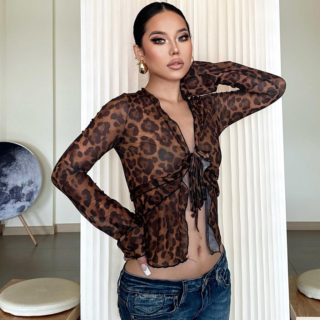 Hot-selling women's clothing in Europe and America, new summer products, fashionable and sexy mesh see-through cardigan, lace-up T-shirt wholesale