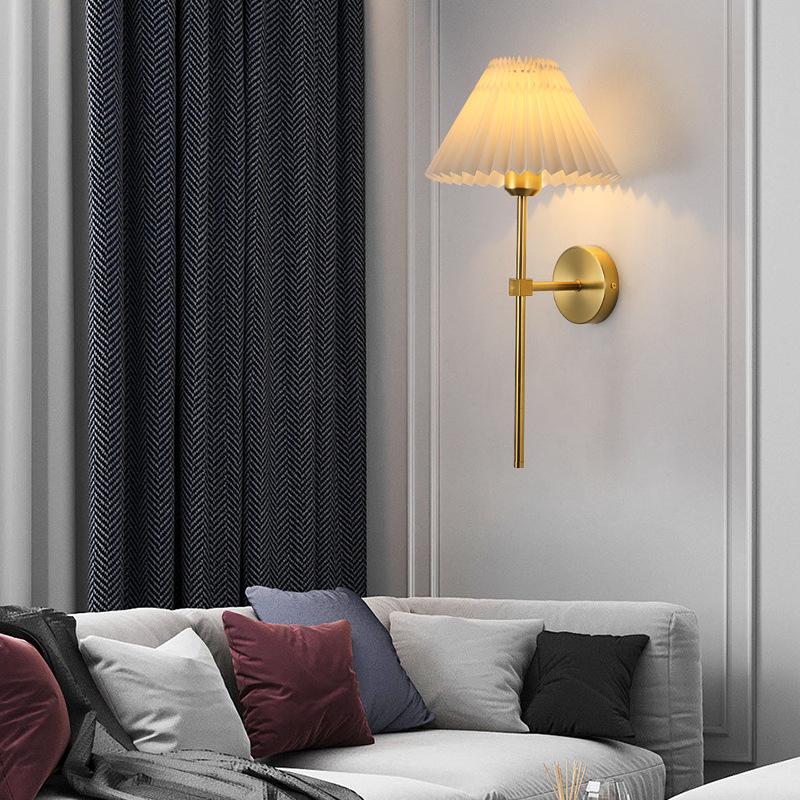 Modern Pleated Lampshade Wall Lamp Bedroom Bedside Lamps Bathroom Mirror Headlights Hallway Balcony Entrance Lighting Wall Light