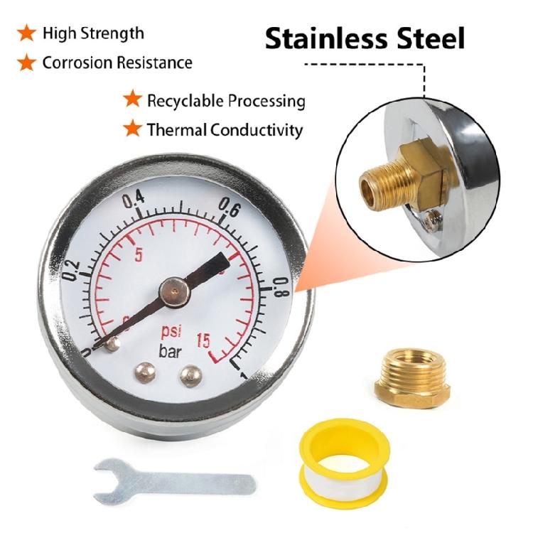1/8'' NPT Fuel Pressure Gauge Center Back Mount Universal 0-1Bar Pressure Gauge
