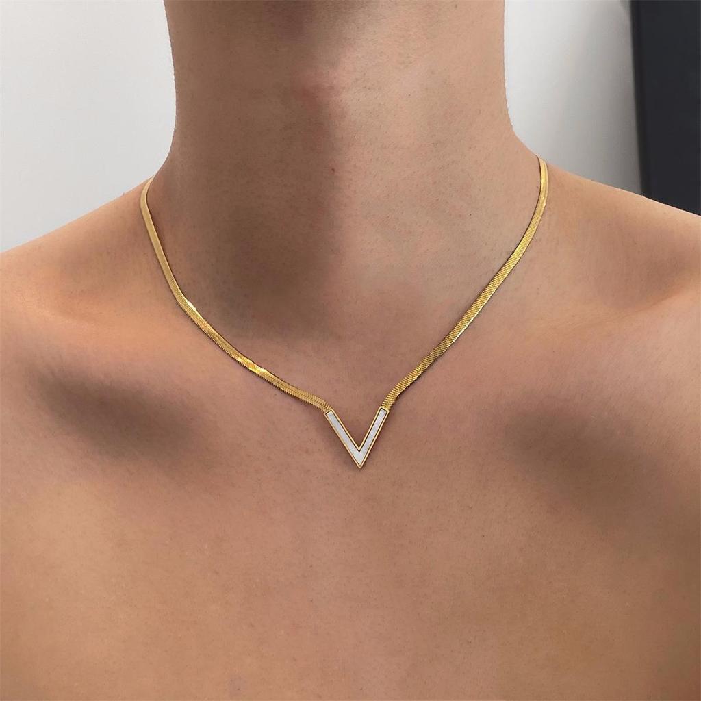 V-Shaped Snake Bone Titanium Necklace: Hip Hop Style, Unisex Design, Clavicle Chain, Sweater Chain