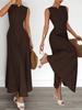 2026 Summer Women's Sleeveless Round Neck Pleated Long Dress - Elegant European and American Style