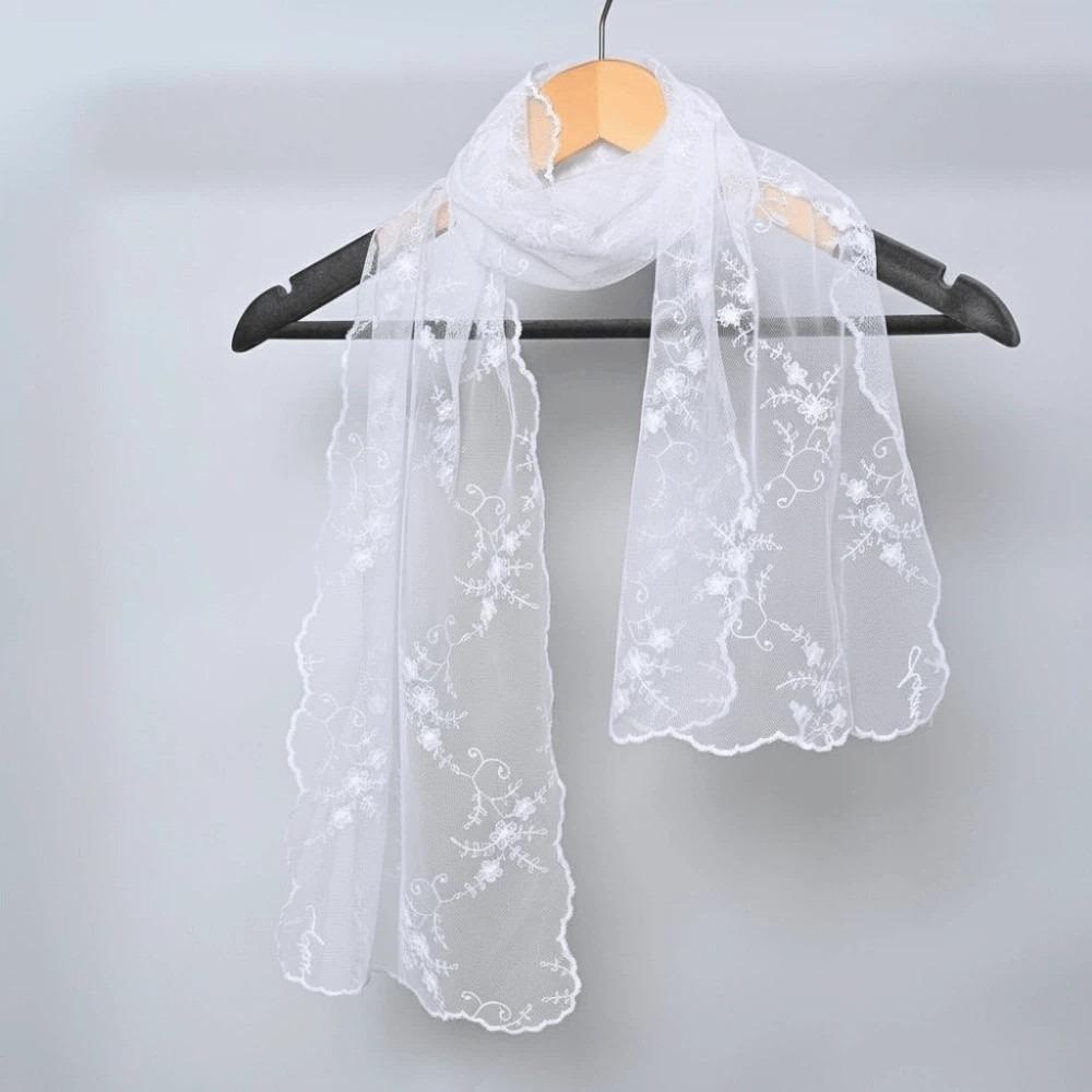 Breathable Spring Silk Scarf Polyester Long Hijab Scarf Sweet Lace Thin Headscarf  Summer белый