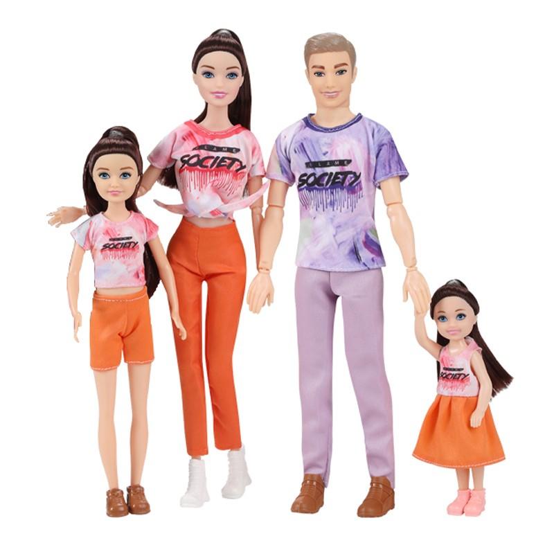 Dress 1/6 Up Doll Toy Fashion Family Doll Set Of 4 People Mom Dad Kids 30Cm Doll Full Set With Clothes Children Play House Toy