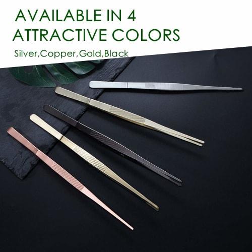 Tongs and Tweezers - 12"/30cm Long Food Tongs, Straight Serrated Forceps, Cocktail Tweezers, Bar Tools, Gold