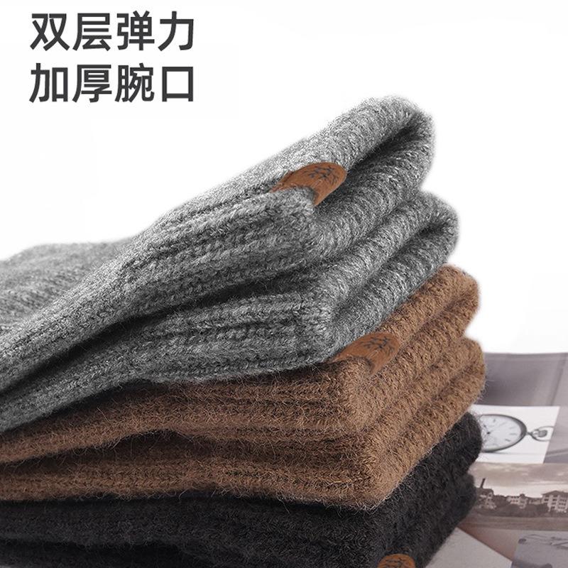Vinterhandskar herr varma och kalla handskar utomhus dubbla lager köldsäkra förtjockade sammet stickade handskar