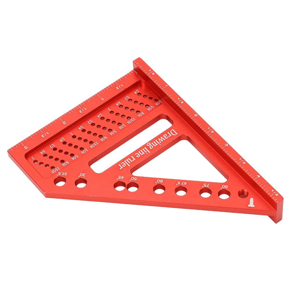 Convenient Aluminum Alloy Drawing Line Ruler 0 to 90 Degree Red 3D Multi Angle Measuring Ruler Miter Triangle Tool Woodworking