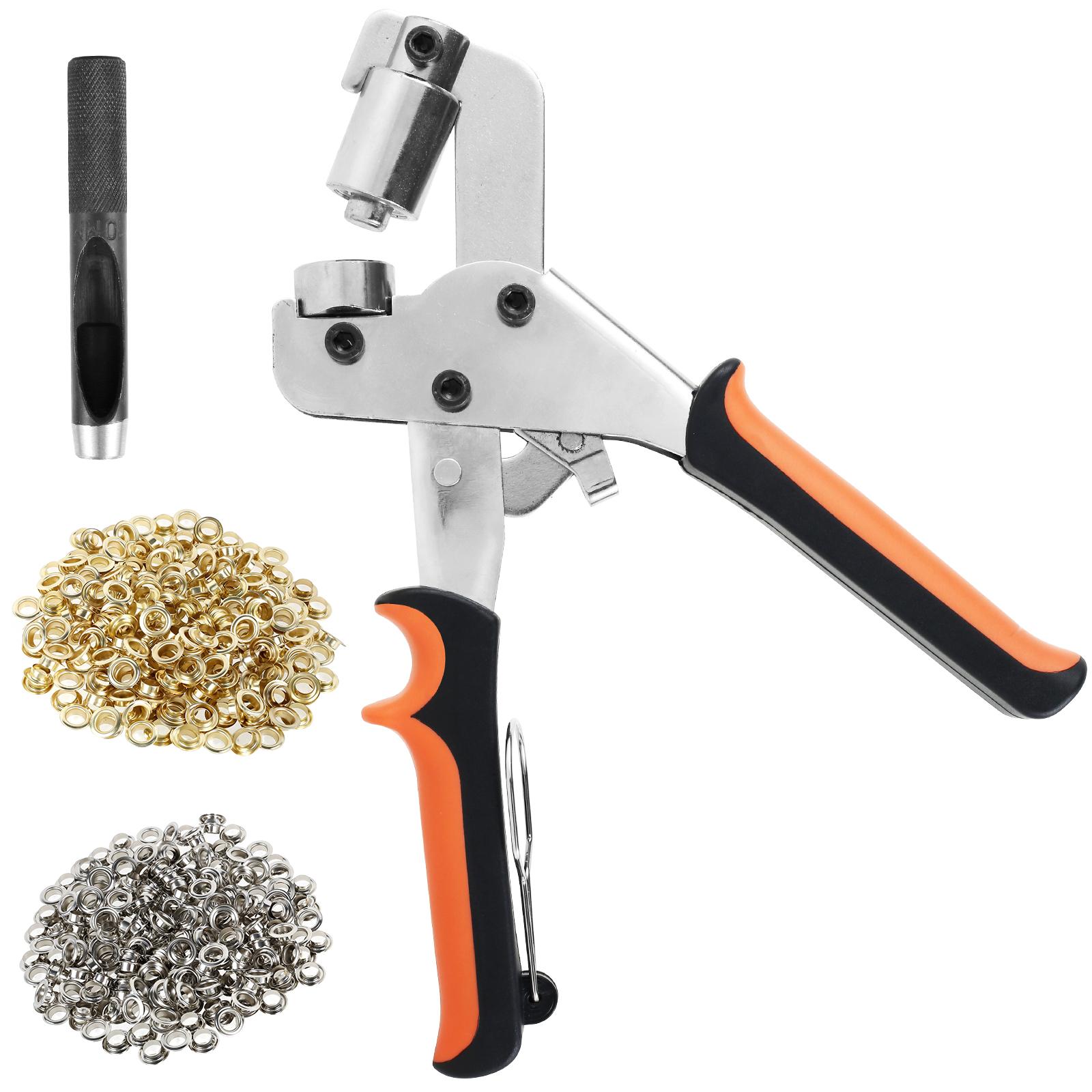 

New Grommet Tool Kit Handheld Hole Punch Pliers Portable Grommet Hand Press Machine Manual Puncher w/ 500pcs 10.5mm Eyelets