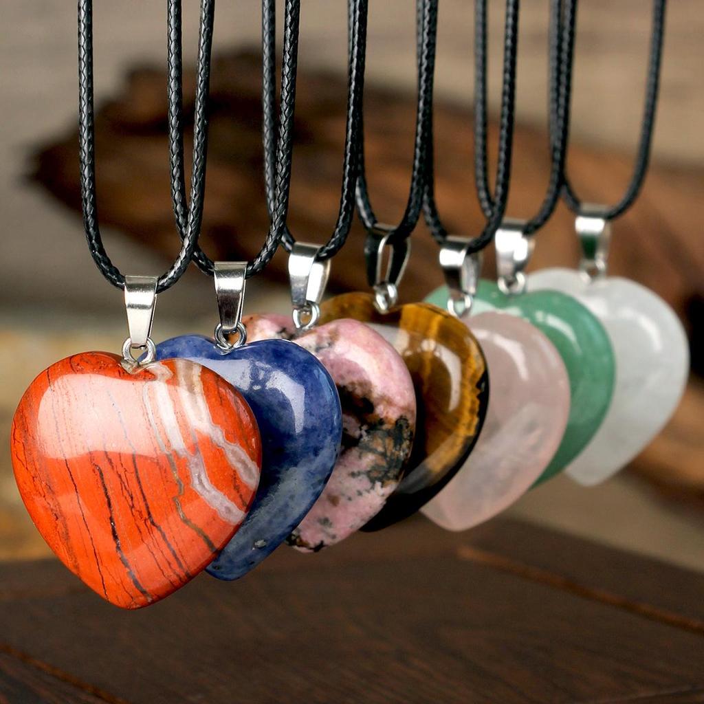 Valentine's Day Pink Crystal Heart Leather Necklace for Women - Fashionable Agate Cross-Border Jewelry.