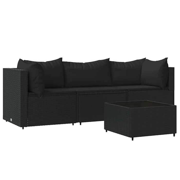 VidaXL Salon de jardin 4 pcs avec coussins Noir Résine tressée, ensemble de salon d'extérieur, ensemble de mobilier 319783