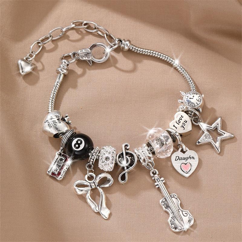 Copper Beaded Bracelet With Zircon Heart Pendant For Women Casual Jewelry Gift