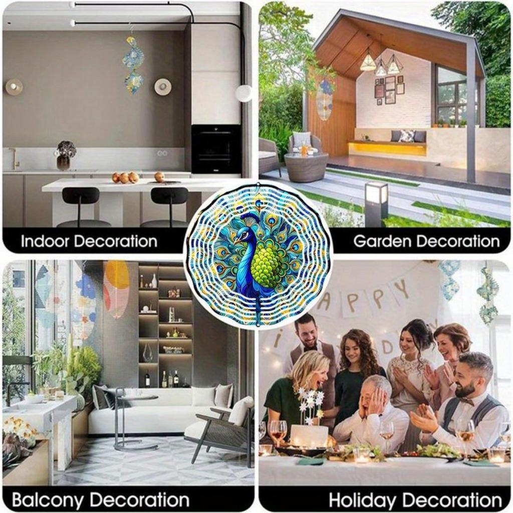 Kaijit - Buntglas Pfau Windspiel | Dekorative Hänge-Windspiele für Garten, Balkon & Außendekor | Farbenfrohe Kunstwerke für Terrasse & Hof