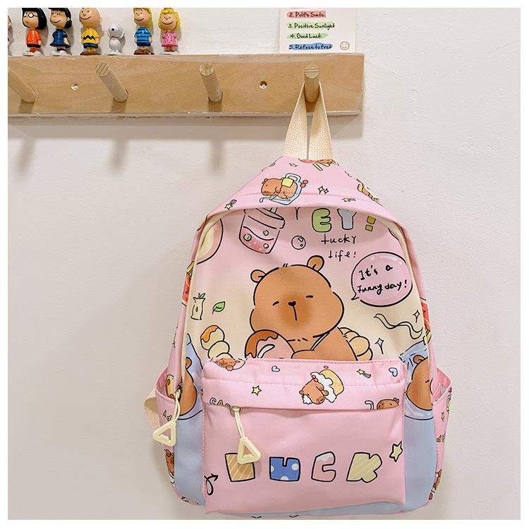 School bag cartoon school bag boys and girls cute cartoon kapibara double click press backpack