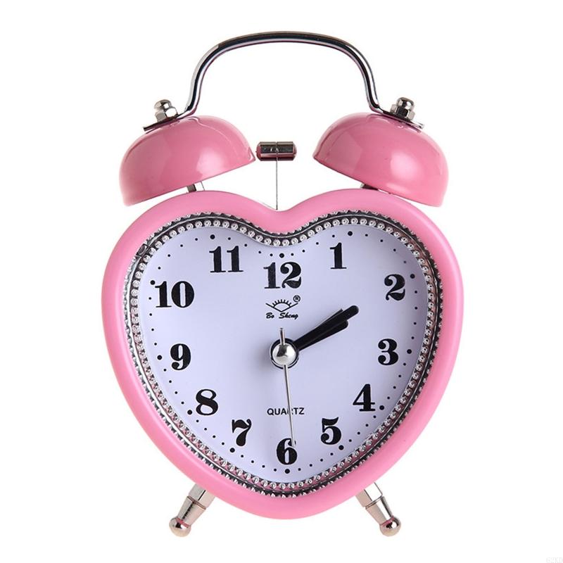62KD Heart Alarm Clock No Ticking Silent Night Light for Time Clocks for Kids Girls Bedroom Snooze Wake Up Clocks