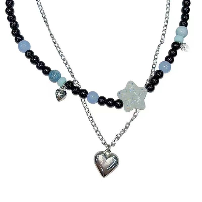 

Double-layer love beaded star necklace female niche design sense new personalized accessories accessories trend