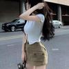 Pure Desire Khaki A-line Cargo Denim Skirt: Women's Summer Hip-hugging Style with Pockets