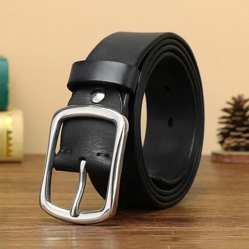 3.8CM Pure Cowhide High Quality Genuine Leather Belts for Men Brand Strap Male Stainless Steel Buckle Business Jeans Cowboy