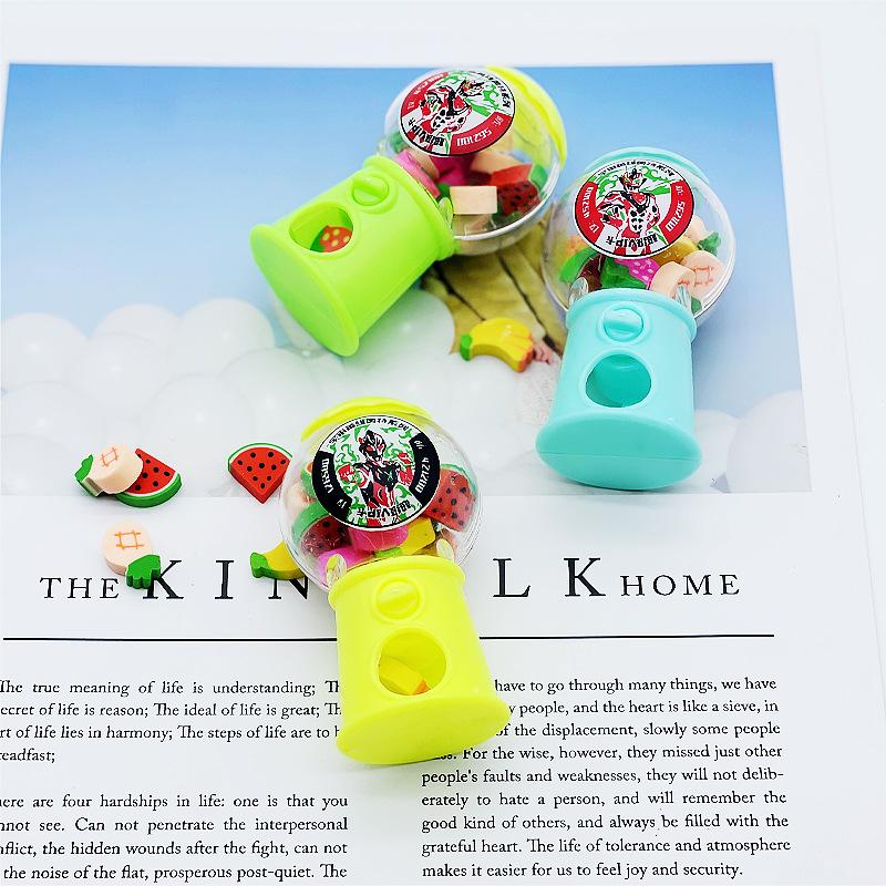 Kawai Stationery Eraser Gacha Machine Toy Cartoon Fruit Shape Elementary Office School Supplies Childrens Gift Prizes Lovely