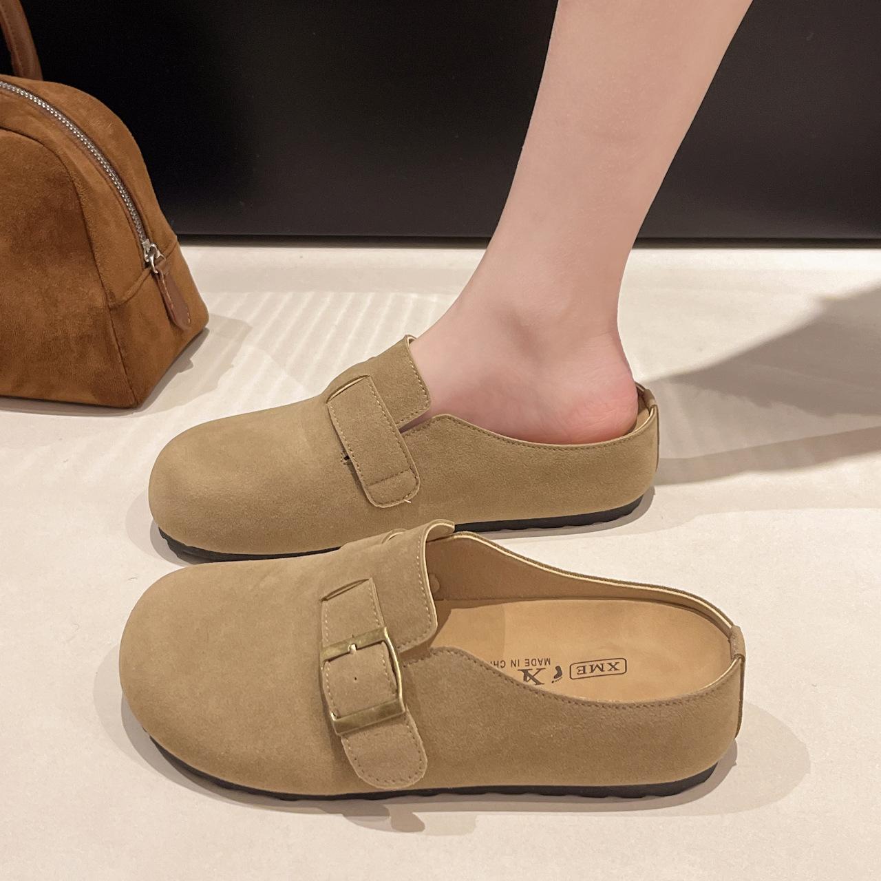 

Women wear new platform shoes in autumn and winter, bag head half towing soft sole one pedal lazy shoes 43 хаки