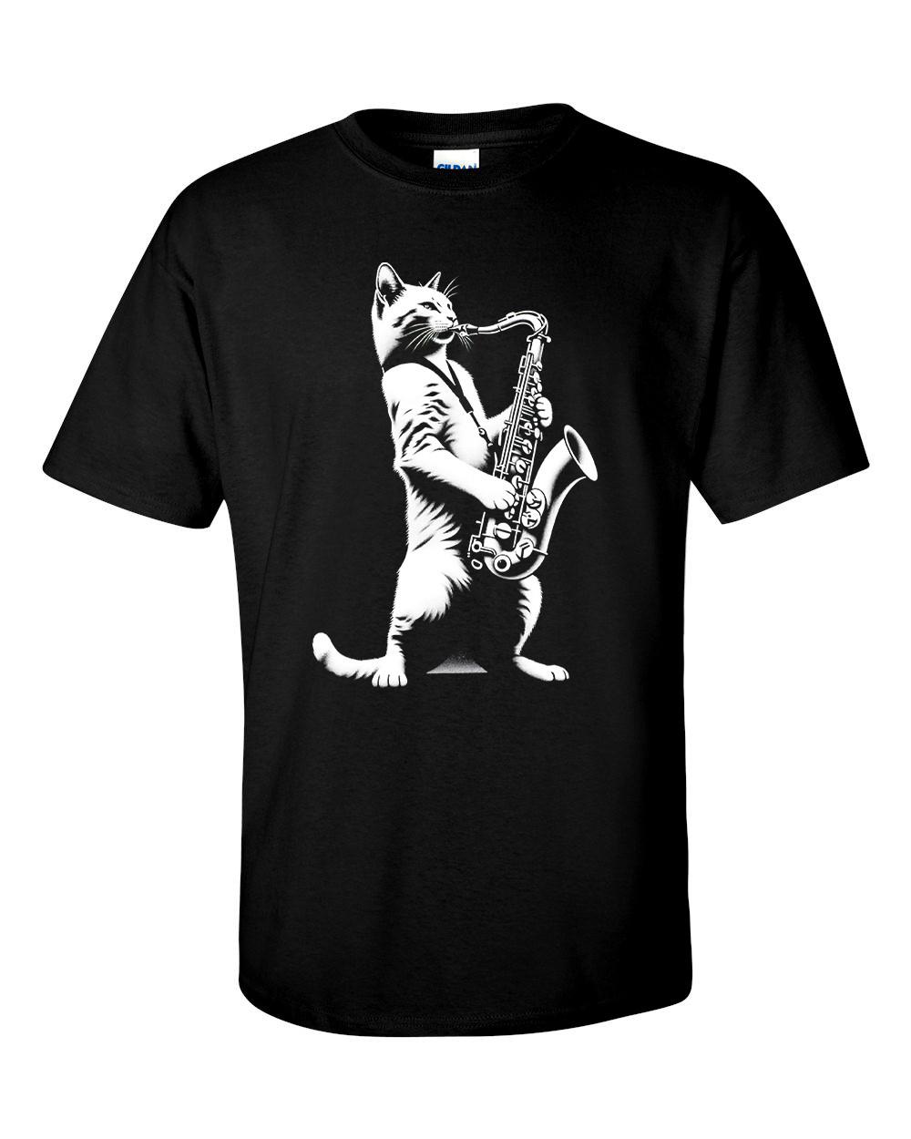 Jazz Band Cat Playing Saxophone Sax T-shirt XXXL