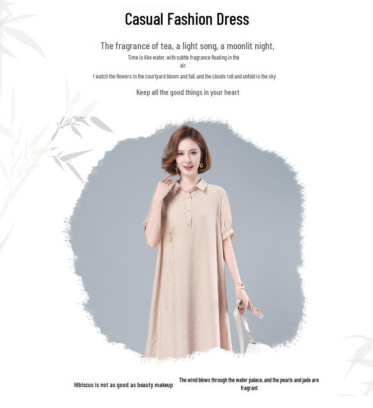 Elegant Plus Size Summer Dress for Middle-Aged Women - Short-Sleeved, Mid-Length Skirt (2021)