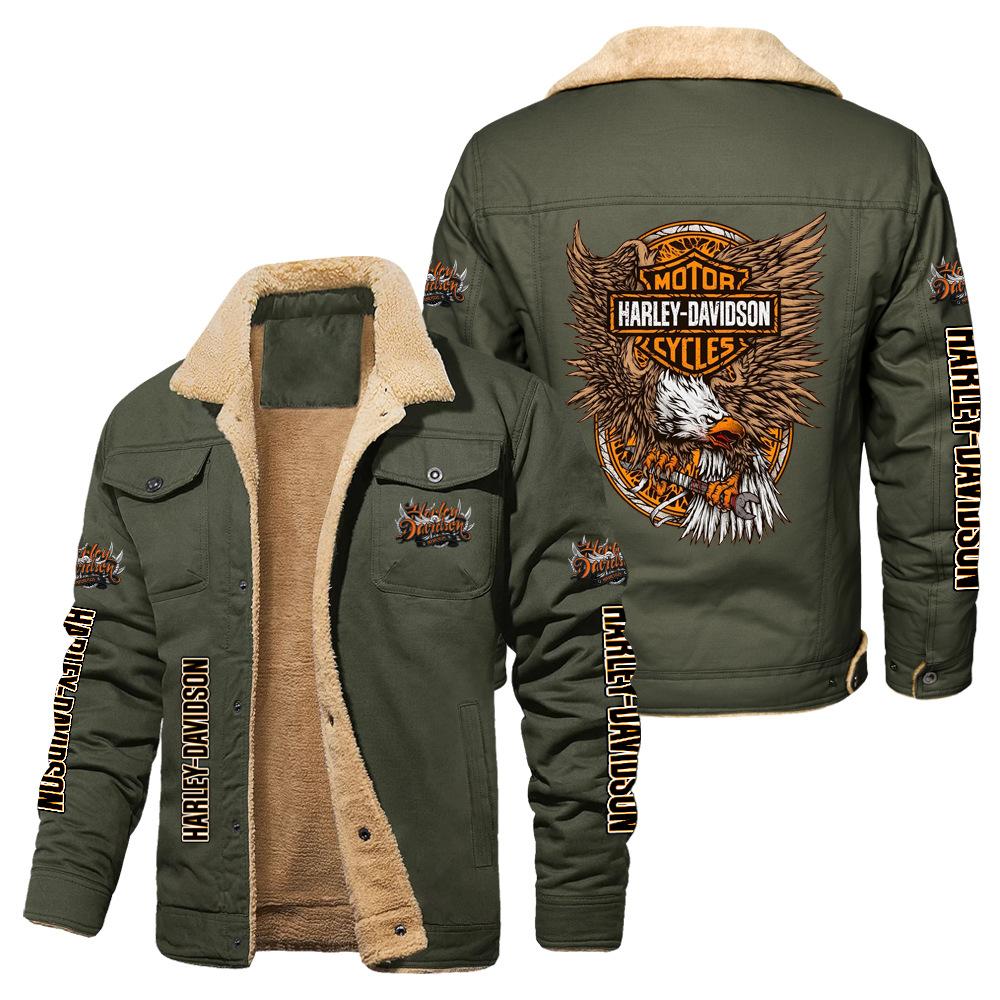 Hot Sale Eagle Skull Ha Lei Locomotive Autumn and Winter Fleece European Size Cotton Jacket Sports Jacket Men's Jacket