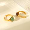 French Retro Court Style Natural Tiger Eye Stone Stainless Steel Ring for Women, Non-fading Titanium Steel Open Ring