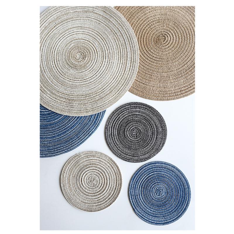 Round Table Mat Woven Ramie Placemats Anti Slip Dining Table Mats Non-Slip Tableware Bowl Pads Kitchen Drink Cup Coasters