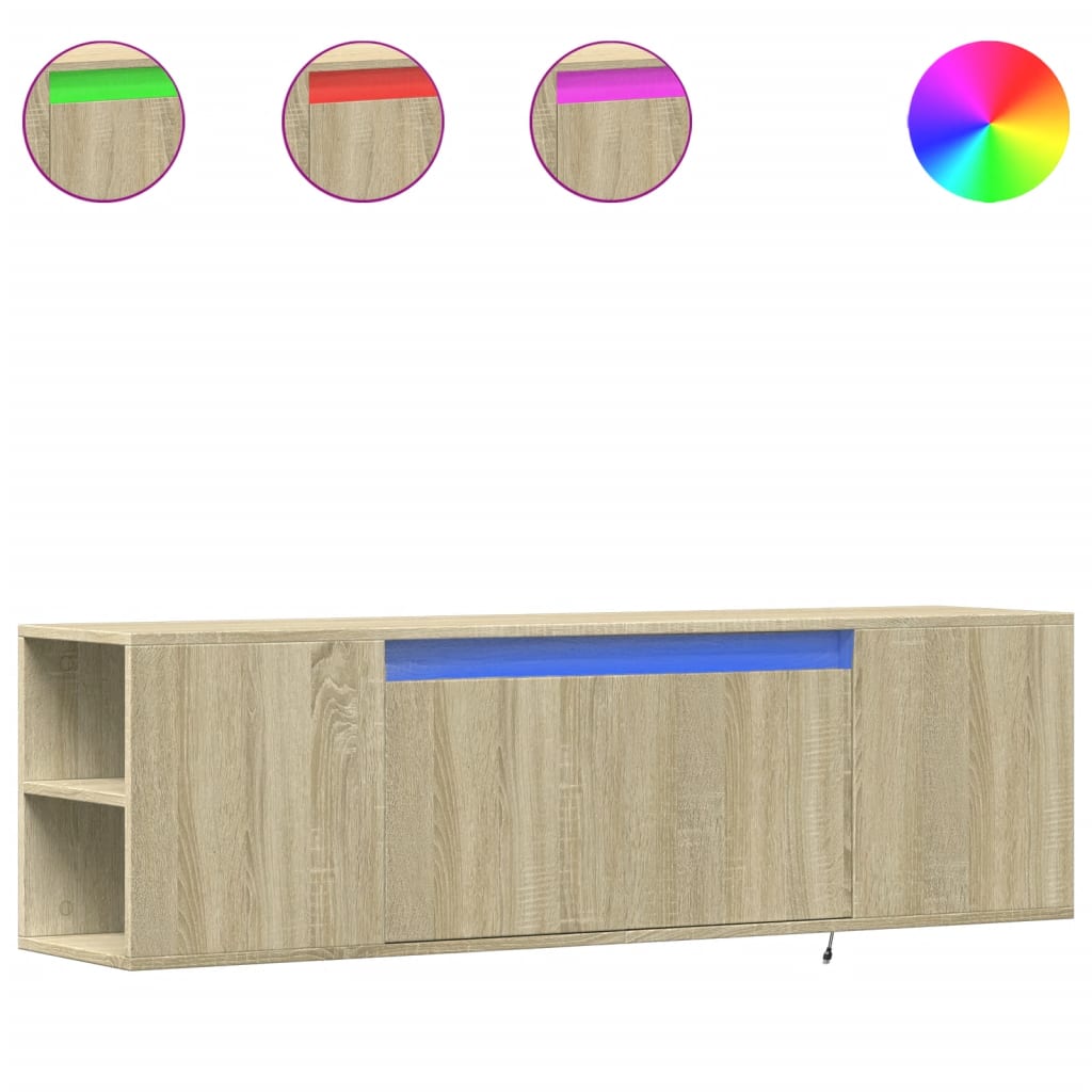 TV Wall Cabinet with LED Lighting Sonoma Oak Finish 135 x 31 x 39.5 cm