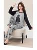 Women's Long Sleeve Cotton Pajama Set with Bra Pads - Sweet Cartoon, Plus Size, Antibacterial, Loose Fit