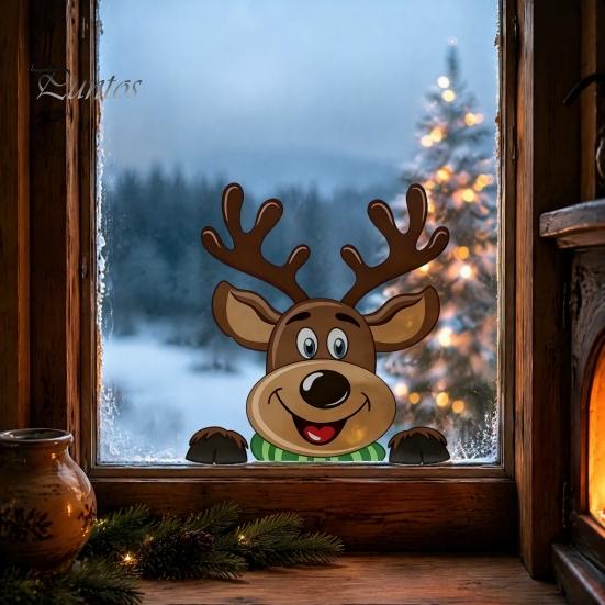 Holiday Window Clings Christmas Static Clings, Peeking Santa Reindeer Stickers, Reusable Winter Art No?Glue Cartoon Decals for Indoor?Outdoor