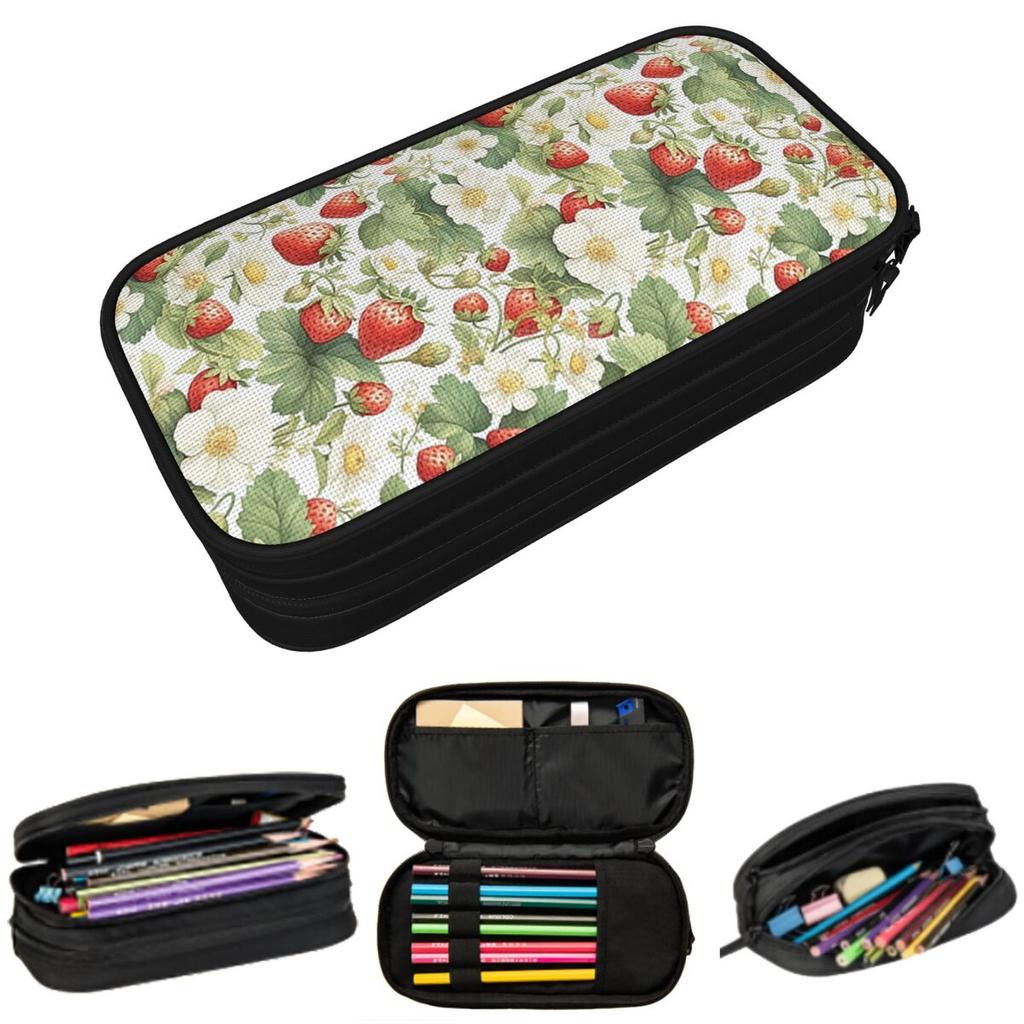 Fresh Strawberry Floral Pattern Pencil Case for Boy Girl School Pen Box Pencil Bag Stationery Supplies Pen Holder Bag