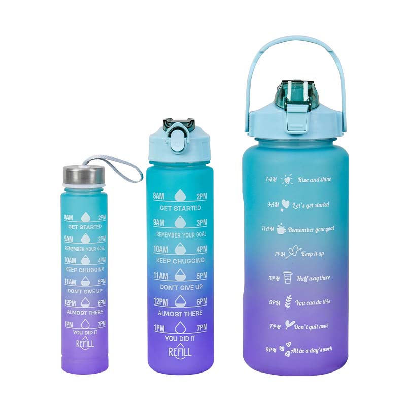 3PCS Gradient Frosted Plastic Water Bottles With Straw Motivational Large Capacity Sports Bottle Outdoor Travel Gym Fitness Jugs