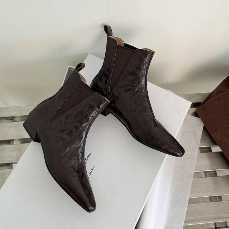 New women's leather shoes medium heel large size women's boots versatile leather Martin boots sleeve comfortable rubber sole medium boots women