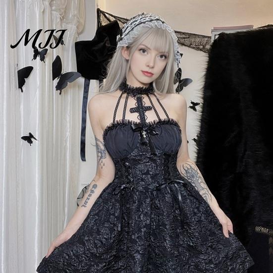 Gothic Lolita Pendant Dress Women's Sleeveless Lace Vintage Corset Halter Swing Full Round Skirt Dramatic Cocktail Victorian Style Black Punk