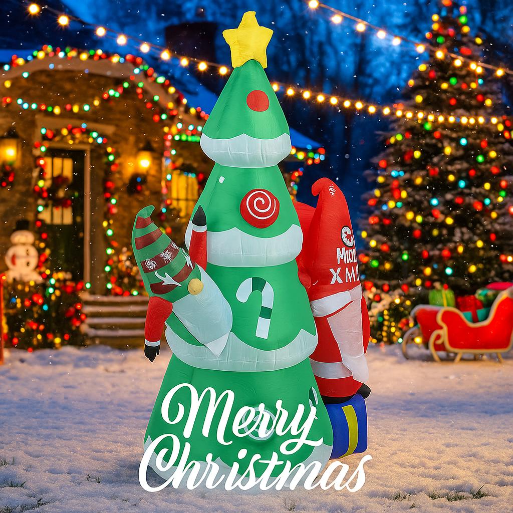 5.91FT Christmas Inflatable Toy Xmas Tree Gnome With LED Light Decoration for Yard Lawn Home Party Xmas Supplies Ornaments Gifts