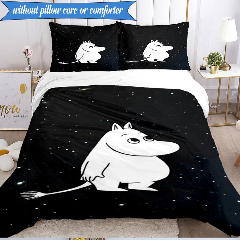 3PCS White Hippo Fishing Adventure Bedding Set,Including 1pc Duvet Cover And 2pcs Pillowcases Perfect for Bedroom, Dormitory, Fan Christmas Gift