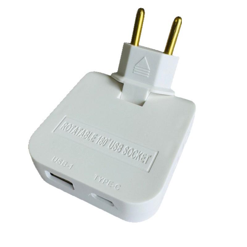 Ultra-Thin Type-C European Power Converter with USB - 3-in-1 Plug