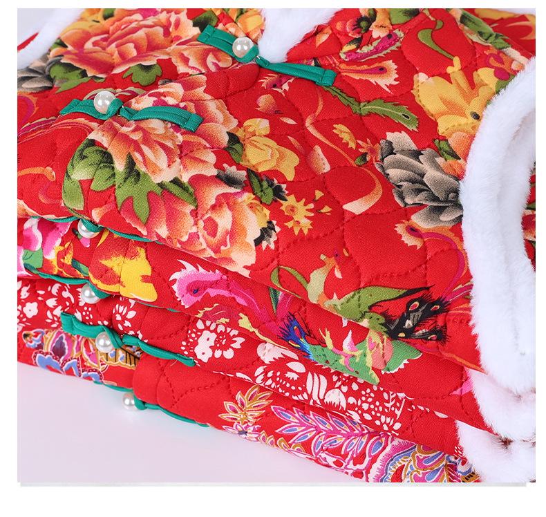 Middle-aged Women's Chinese Style Red Floral Quilted Vest with Frog Buttons – Autumn/Winter Plus Velvet Thickened Vest