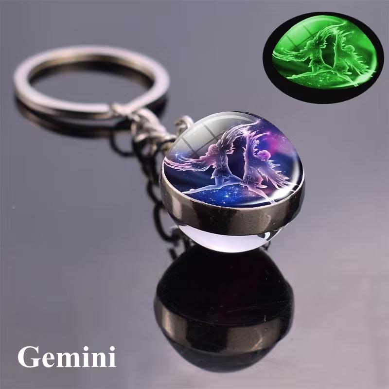 12 Constellations Glass Ball Keychain Zodiac Pendant Key Ring for Women Men