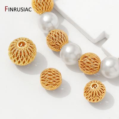 Mosazné kulaté korálky s mezikroužky pozlacené 14K zlatem, 8/10mm duté kuličky oddělovače pro DIY výrobu náramků a náhrdelníků