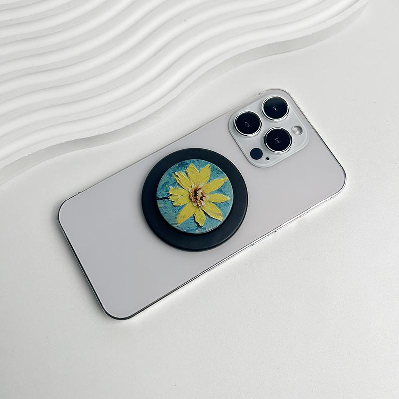 Kunst Ölmalerei Stil Blümchen Sockel Griff Faltbarer Handyhalter Chrysantheme Talk Tok Für Magsafe Iphone Mac Samsung Sicher