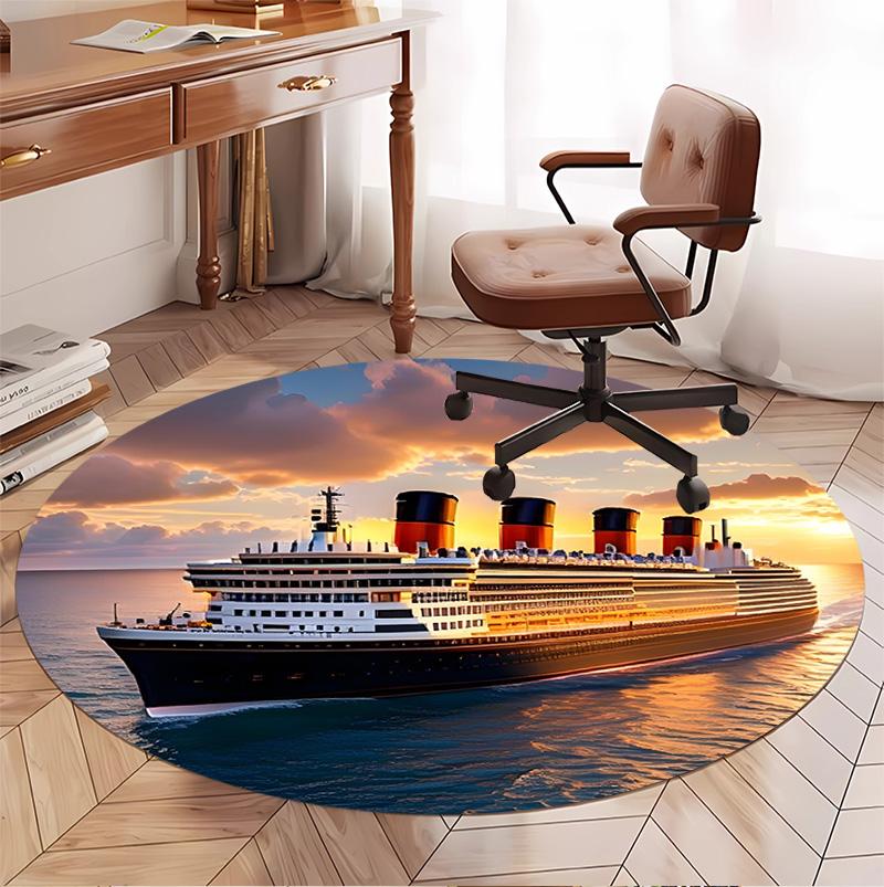 RMS Titanic Pattern Round Rug, Indoor/Outdoor Mat, for Picnic, Gameroom, Bedroom, Office, Living Room, Home Decor Carpet, Birthday Gift