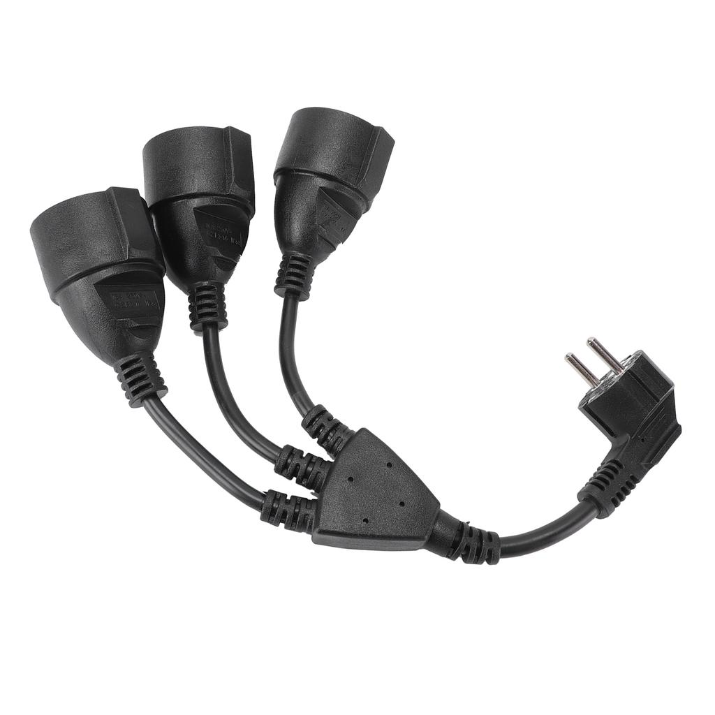 Power Cable Splitter 3 Outlet Adapter Extension Cord for Home Kitchen Office Maximum 16A 1.5mm² Black EU Plug
